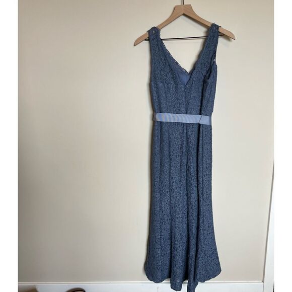 ADRIANNA PAPELL Women's Lace V-Neck Satin Sash Gown - Picture 6 of 8